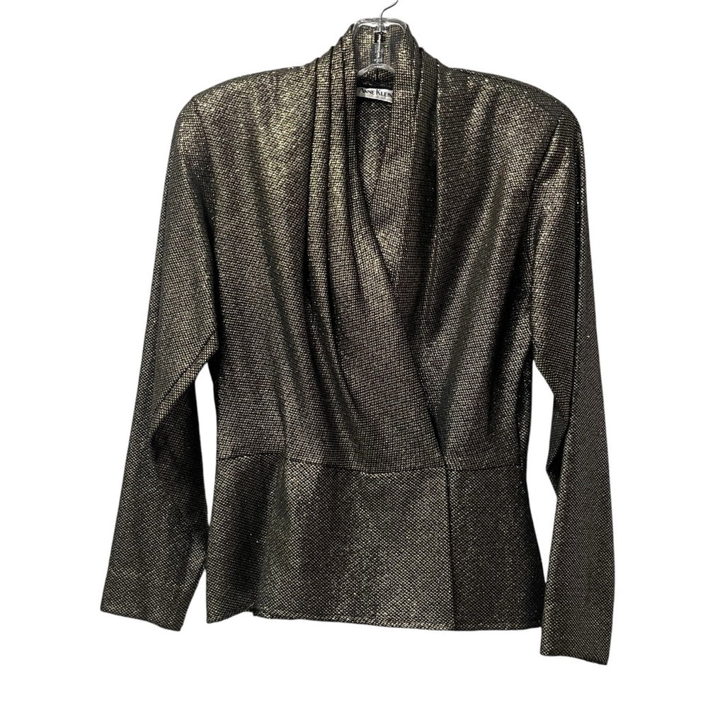 Vintage Anne Klein II Metallic GOLD Wrap Top SIZE 4 jacket Shoulder Pads 80s
